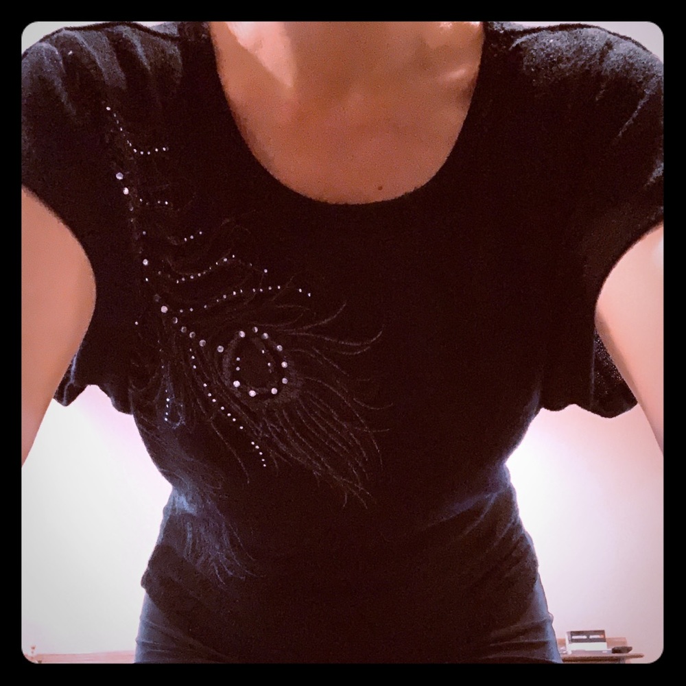 80’s style Black dress sweater with feather design